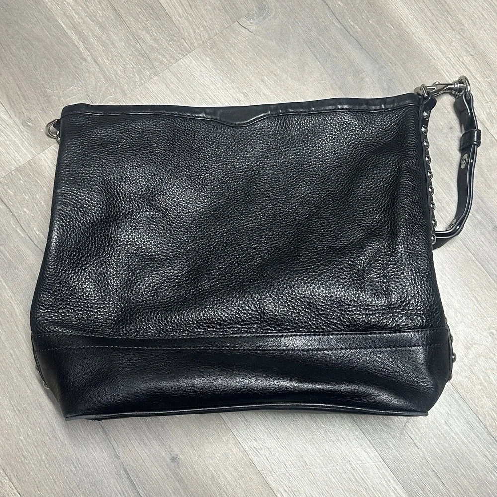 Rebecca Minkoff Blythe Black Leather Shoulder Bag Purse Studded Hobo Black